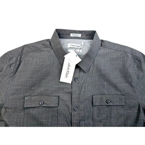 Calvin Klein Slim Fit Size Large Men's Charcoal Gray Elbow Buttons L/S Shirt NWT - Picture 13 of 13